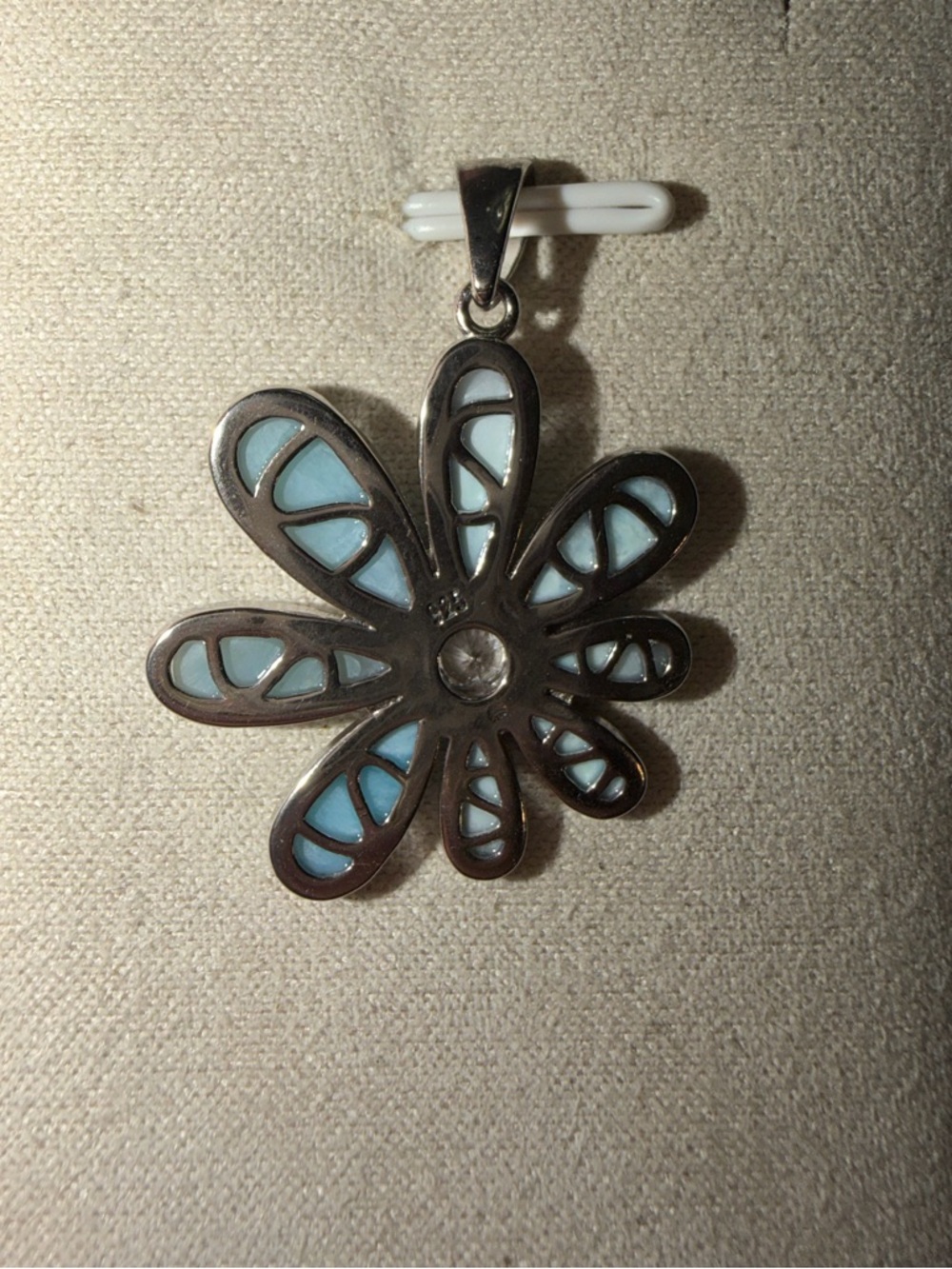 Larimar and CZ flower pendant - Picture 4 of 6